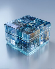 Fototapeta premium Blue Transparent Data Cube For Digital Storage Technology Concept
