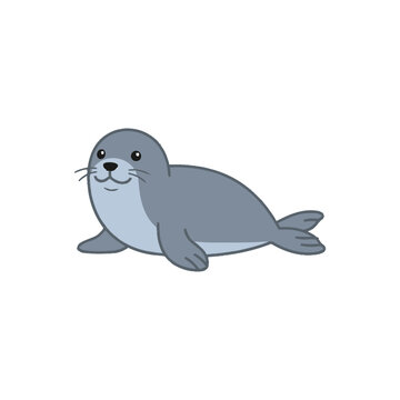 Cartoon seal lying on ground.