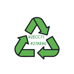 Fototapeta premium Green Recycling Symbol Icon With Hex Color Codes.