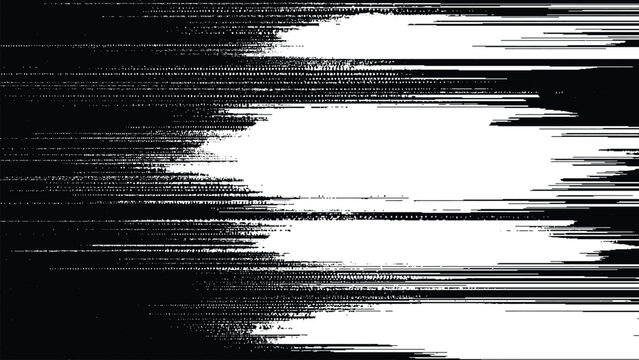 Glitchy white and black digital error distorted abstract background with horizontal lines