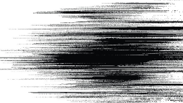 Glitchy distorted digital error screen with horizontal lines and pixels on white background