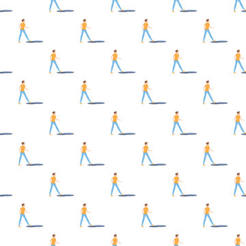 Cartoon man character stepping into a dark hole or pit, creating a repeating pattern