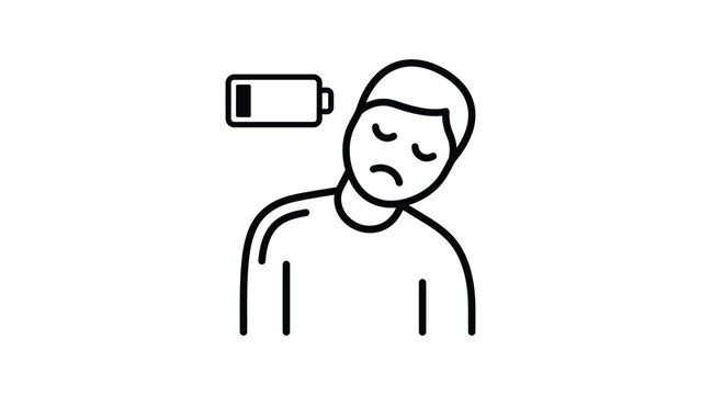Tired man with low battery symbol.