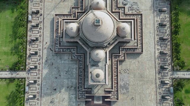 Drone Aerial View of Ambedkar Memorial and Noida Cityscape, India