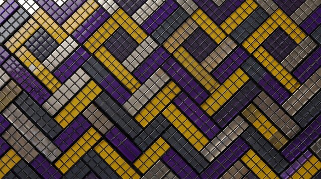 Abstract geometric pattern of colorful mosaic tiles in a herringbone and square weave design