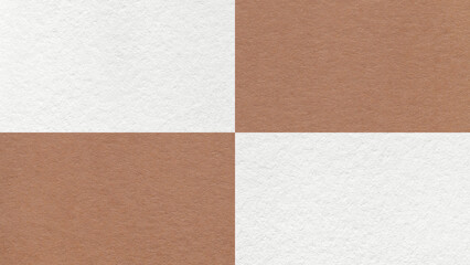 Fototapeta premium White and warm brown checkered paper texture background with four sections and copy space. Geometric template with blocks