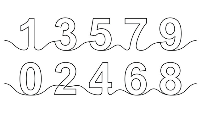 Black and white illustration of wavy numbers.