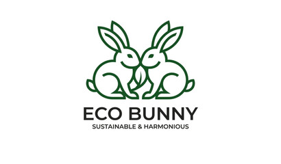 Creative two rabbits logo design vector illustration minimalist animal emblem © Sagor