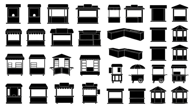 Architectural CAD Facade and Pavilion Block Collection with Modular Building Elevations and Kiosk Structures
