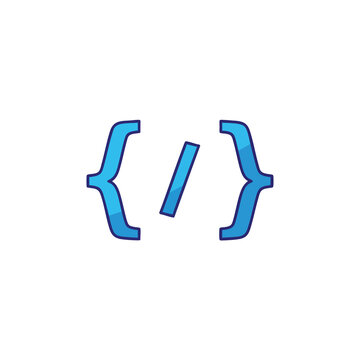 Blue gradient programming code brackets icon isolated on white background.