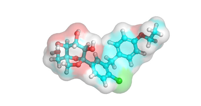 Ertugliflozin, drug/SGLT2 inhibitor for type 2 diabetes and obesity, 3D molecule 4K