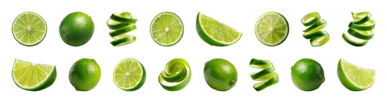 PNG Fresh lime slices and peels on transparent background