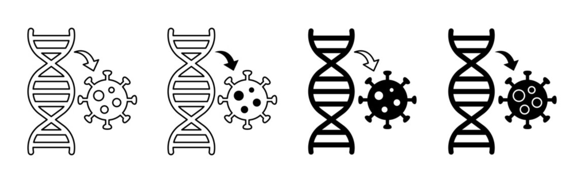 DNA Helix and Virus Symbol with Arrow Showing Genetic Mutation Concept