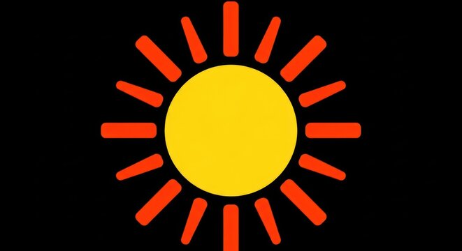 Bright Yellow Sun with Red Rays on Black Background