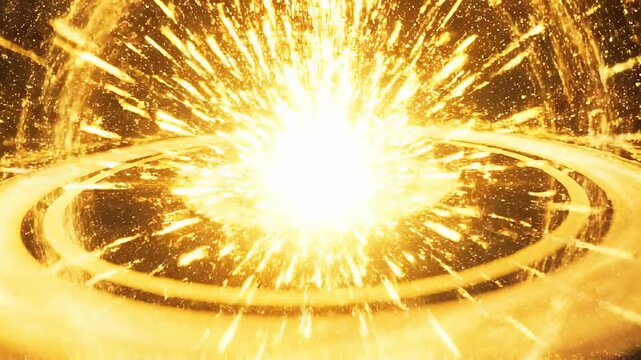 Abstract golden energy vortex with swirling particles and bright light