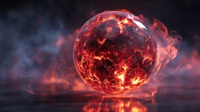 Fiery orb in flames with transparent background