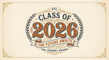 Obraz premium Vintage Retro Class of 2026 Graduation Badge Poster