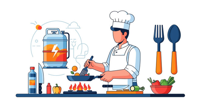 Chef cooking with induction technology.