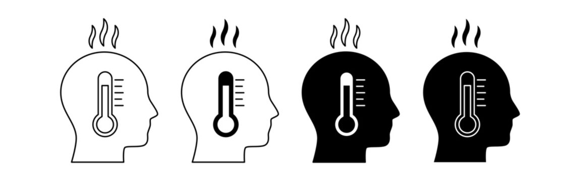 Human Head Thermometer and Heat Waves Showing Fever Symptoms