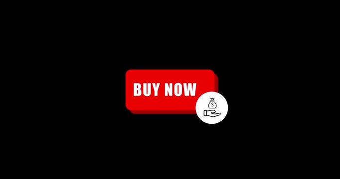 Buy now button icon on a transparent background  animation. Buy now transparent badge strong marketing promotion modern retail sales button animation