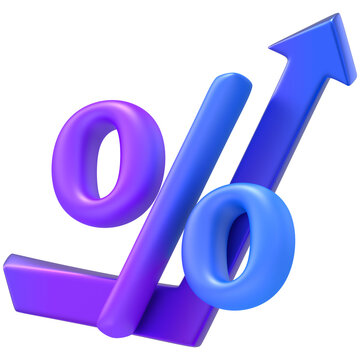 3D Percentage Symbol with Upward Arrow Isolated on White Background