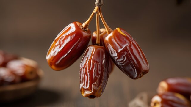 Fresh delicious dried date fruits hanging on a branch
