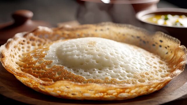 Delicious Appam with Coconut Milk Served in a Bowl.