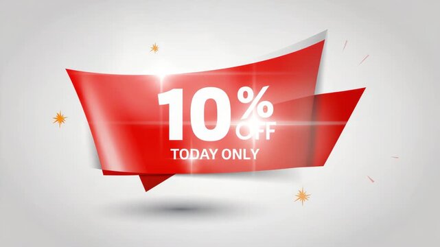 Red 10 Percent Off Sale Ribbon Banner for Limited Time Shopping Promotion