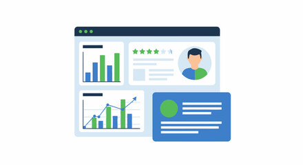 Obraz premium Business Analytics Dashboard Concept with Growth Charts, User Rating, and Data Visualization Flat Vector Illustration