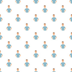 Fototapeta premium Repeating pattern of cartoon men wearing blue t shirts and smiling