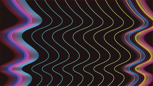 Colorful sinusoidal wave lines gradient pattern vector illustration rhythm motion abstract minimal dark background design