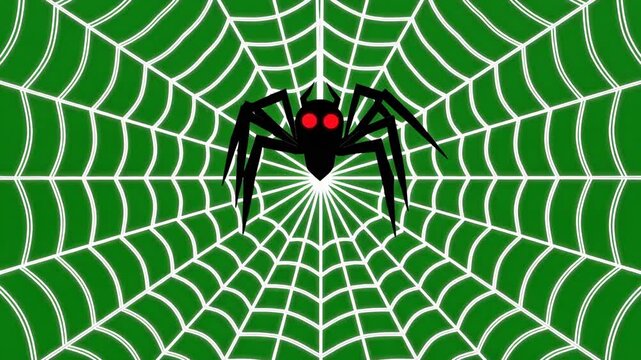 3D animated spider walking slowly on the spiderweb, 4K video