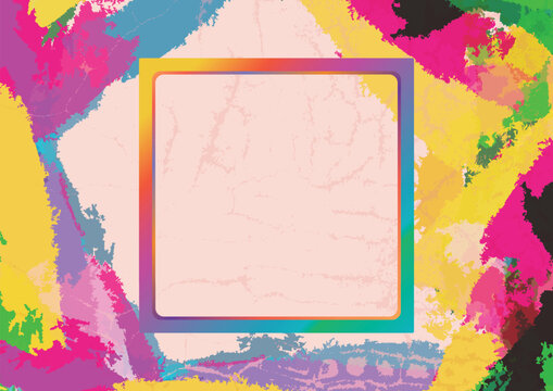Vibrant Colorful Paint Splatter Abstract Background with Modern Frame Template, Dynamic Liquid Splash Vector Illustration for Creative Banner Design.