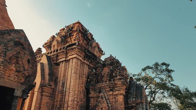 Low‑Angle View of Ancient Po Nagar Cham Towers Brick Temples in Nha Trang Vietnam