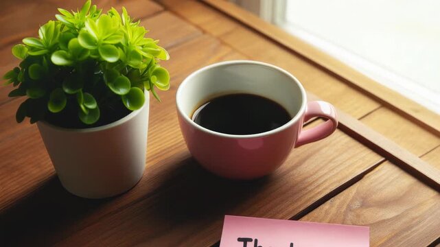 Peaceful Thank You Coffee Scene with Warm Handwritten Note