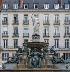 Obraz premium Nantes, France - 05 08 2026: Royal Square. Detail view of the ornamental fountain depicting local and regional mythology