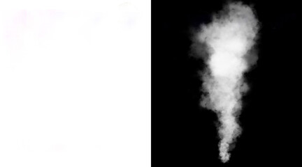 Atmospheric white smoke plume on black background, realistic steam vapor trail, ethereal fog cloud texture for photo manipulation and overlays © Helal