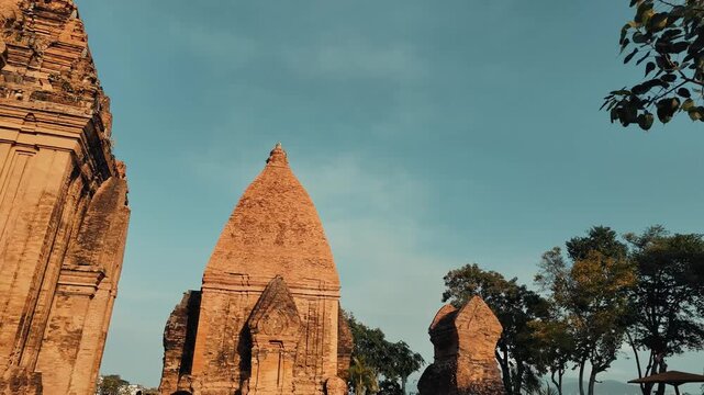 Low‑Angle View of Ancient Po Nagar Cham Towers Brick Temples in Nha Trang Vietnam