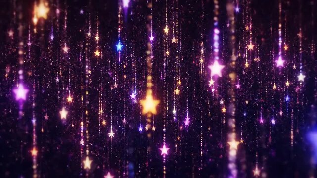 Sparkling star curtain with shimmering particles and bokeh effects