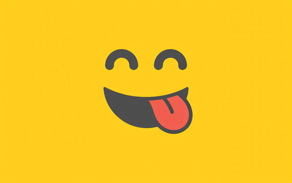 Happy emoji face with tongue out on a yellow background
