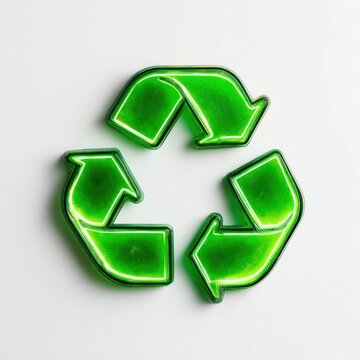 Neon green recycle symbol on white background