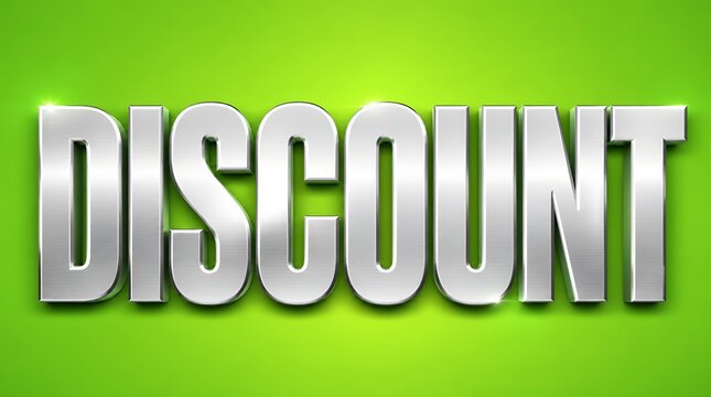 Shiny Metal Discount Text on Green Background, Sale Promotion Concept