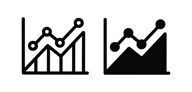 Two black line and bar data chart icons for business analytics visualization