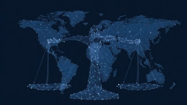 A digital world map overlaid with a network of interconnected points and lines, symbolizing global connectivity and data exchange.
