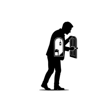 Man Silhouette Opening Door to Inner Self Concept