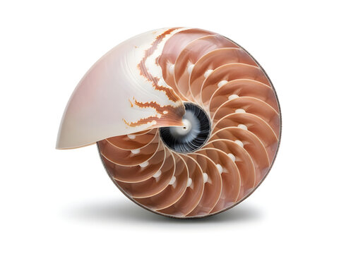 Cross section of a nautilus shell showing spiral chambers