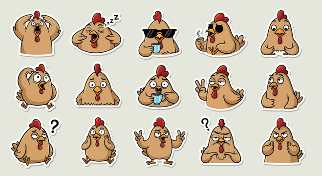 Cute Chicken Emoticon Stickers Set