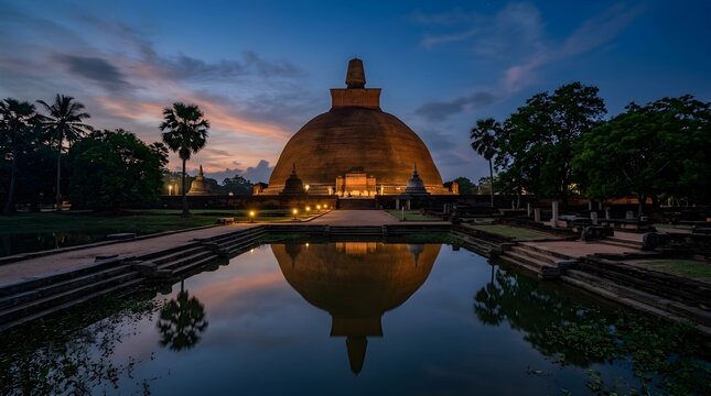 Majestic view of ancient Jetavanaramaya stupa at twilight in Anuradhapura Sri Lanka