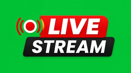Fototapeta premium Live Stream Broadcast Icon and Text on Green Background