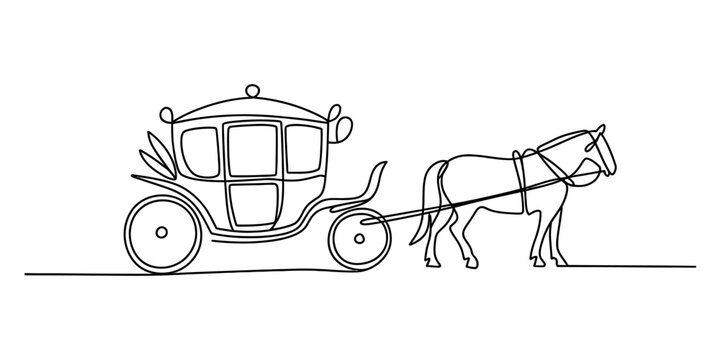 Continuous line drawing of a horse pulled carriage